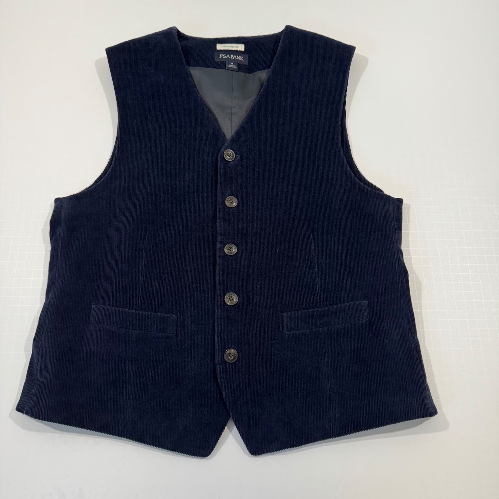 Jos A Bank Vest Mens M Navy Blue Tailored Fit Corduroy Cinch Back Button Front